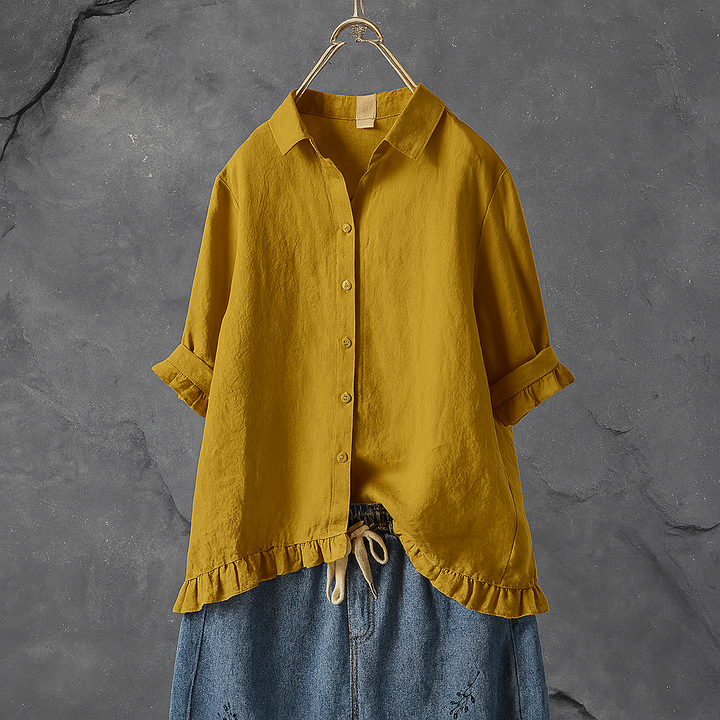 Chemisier boutonné en coton avec ourlet à volants