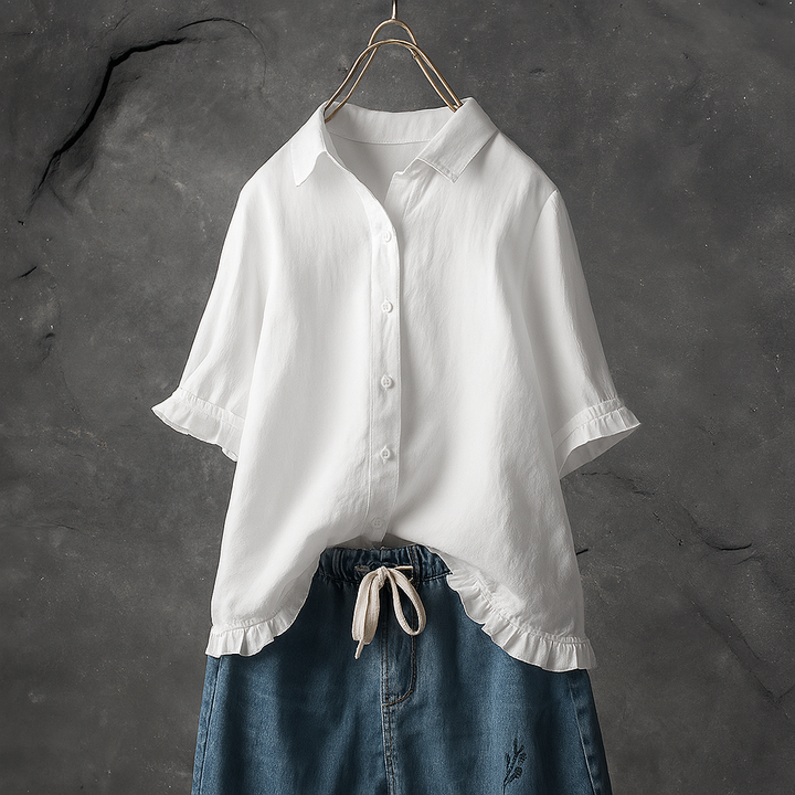 Chemisier boutonné en coton avec ourlet à volants