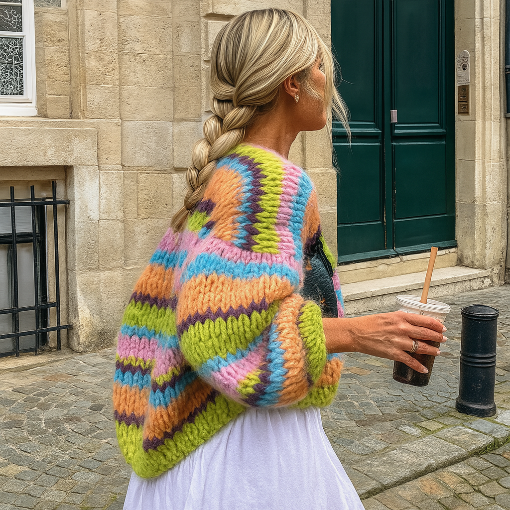 Cardigan rayé ouvert sur le devant pour femme