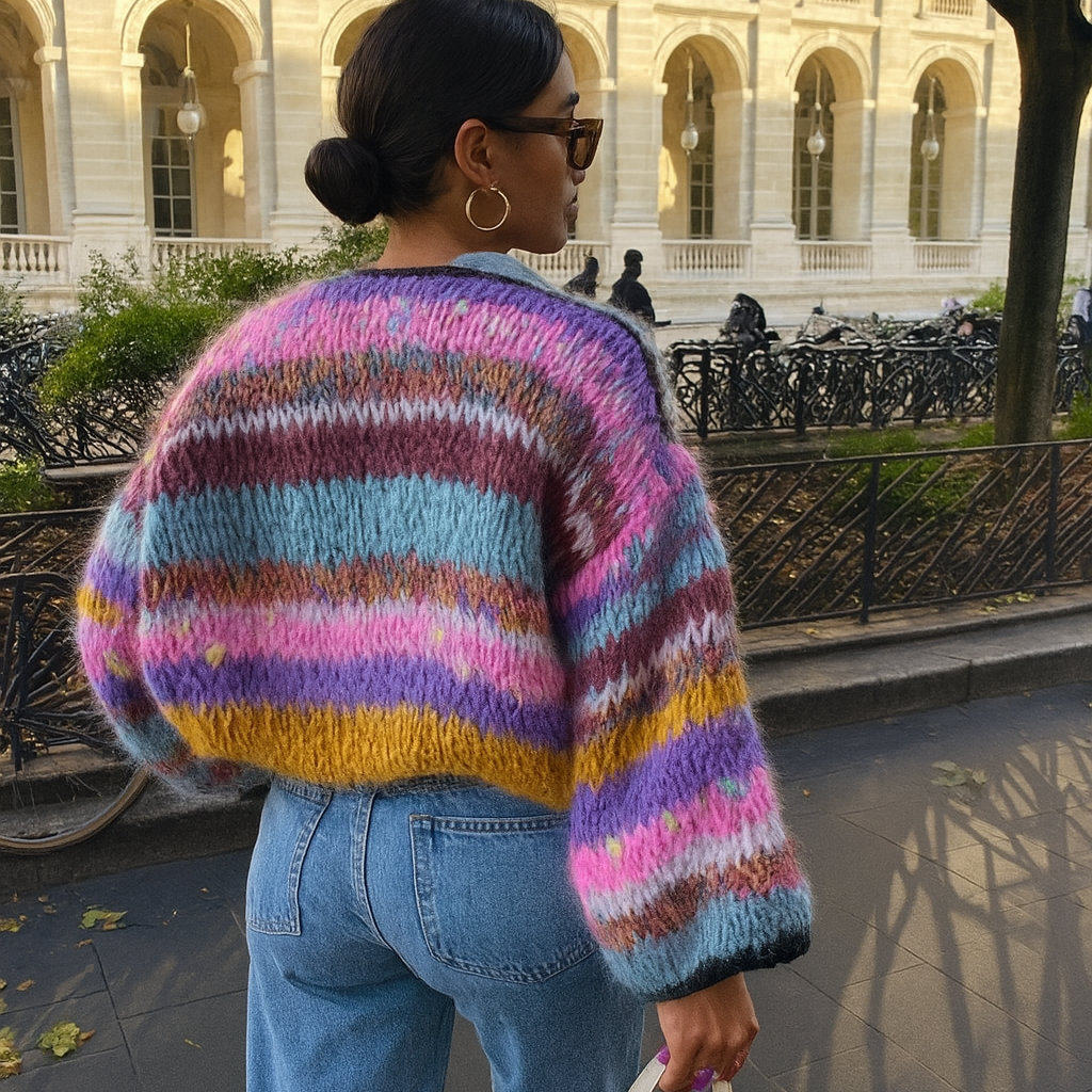 Cardigan rayé ouvert sur le devant pour femme