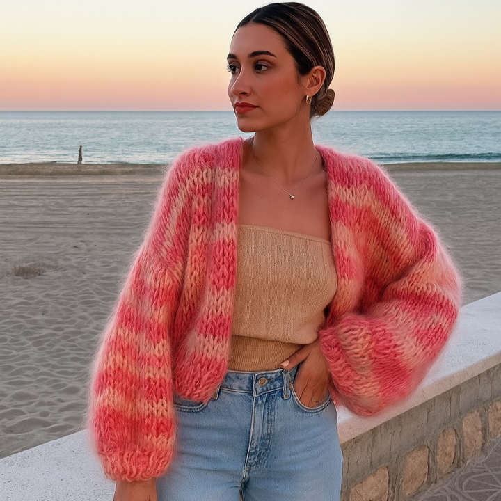 Cardigan rayé ouvert sur le devant pour femme