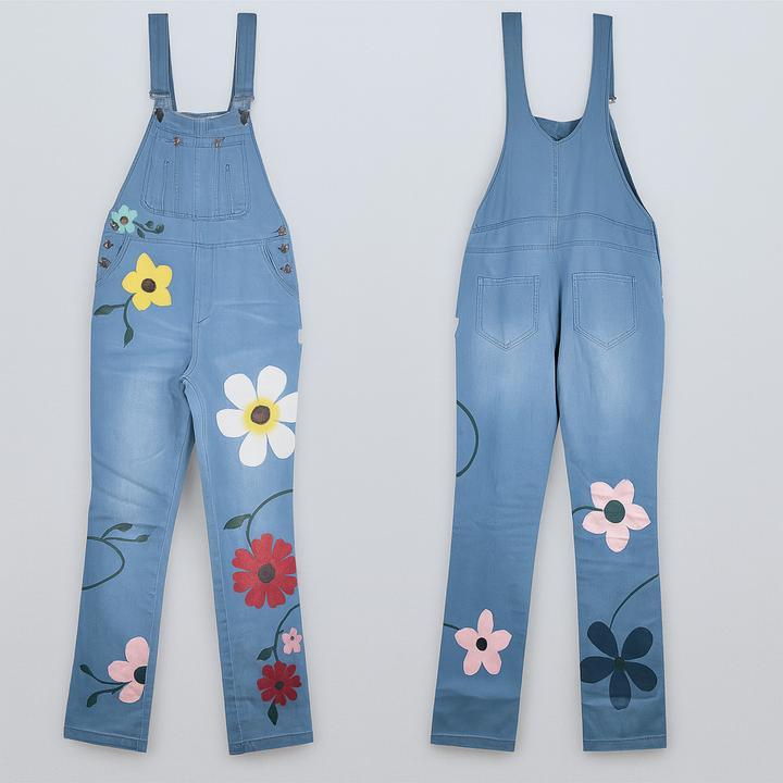 Combinaison en jean à imprimé floral pour femme