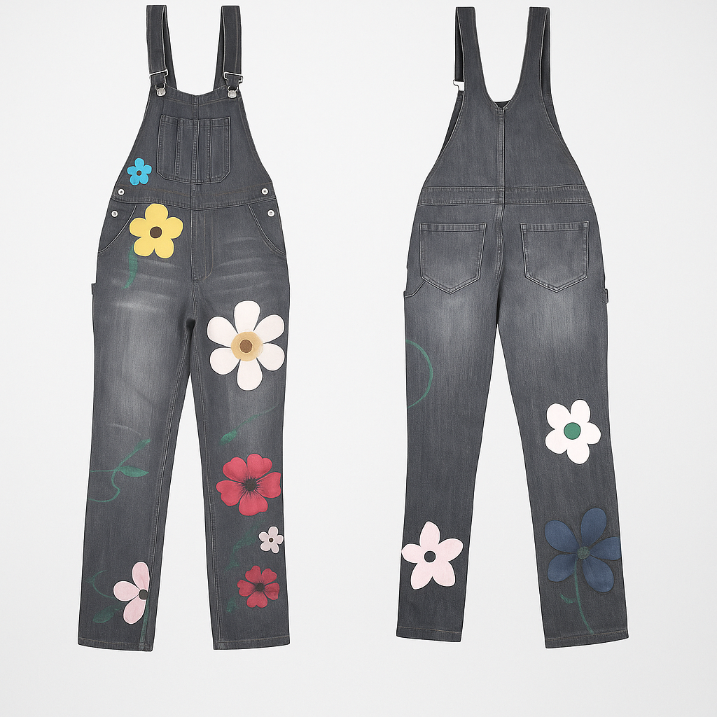 Combinaison en jean à imprimé floral pour femme