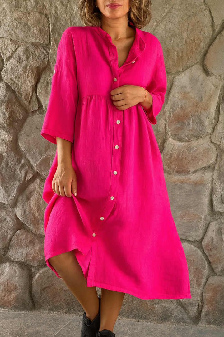 Robe chemise décontractée en coton et lin