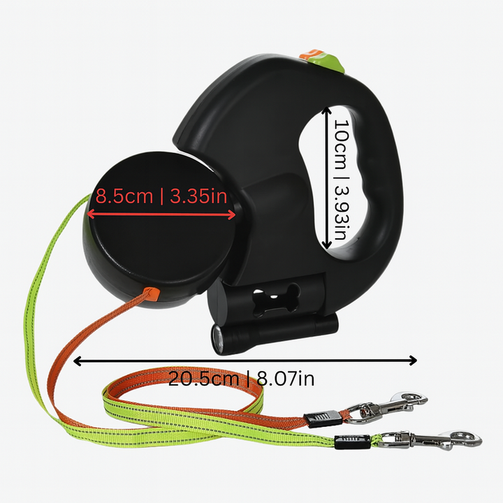 Laisse rétractable double pour chien avec rotation à 360°