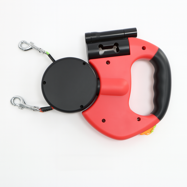 Laisse rétractable double pour chien avec rotation à 360°