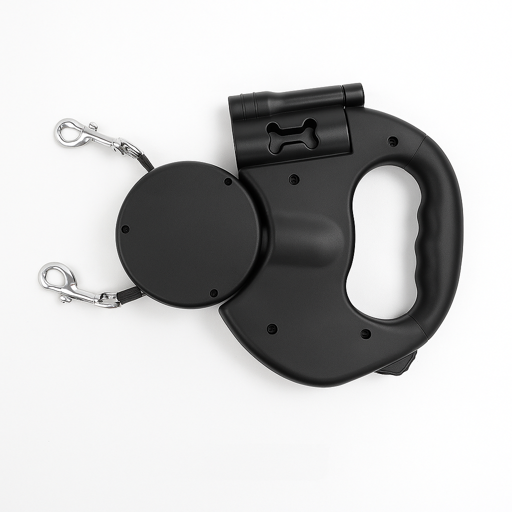 Laisse rétractable double pour chien avec rotation à 360°