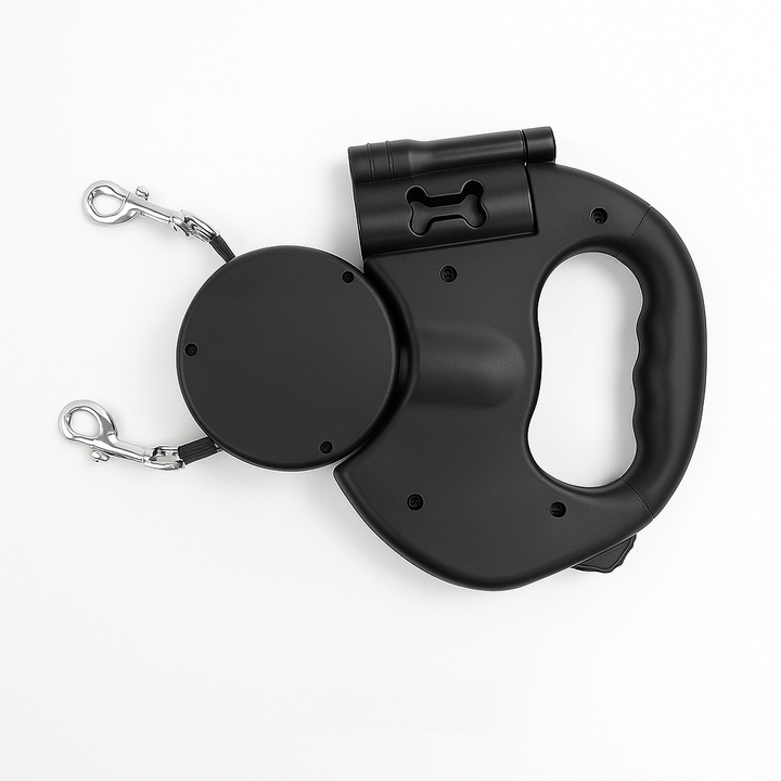 Laisse rétractable double pour chien avec rotation à 360°