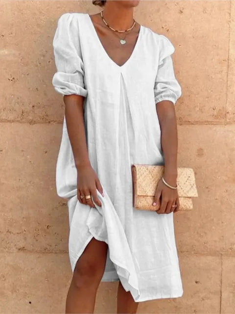 Robe Midi Élégante et Décontractée à Manches Courtes