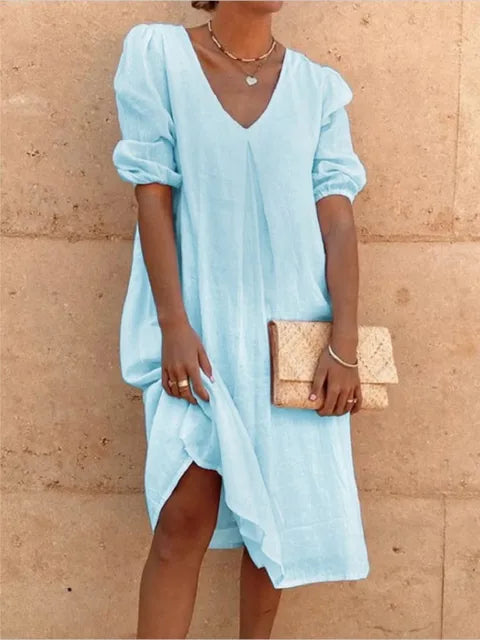 Robe Midi Élégante et Décontractée à Manches Courtes