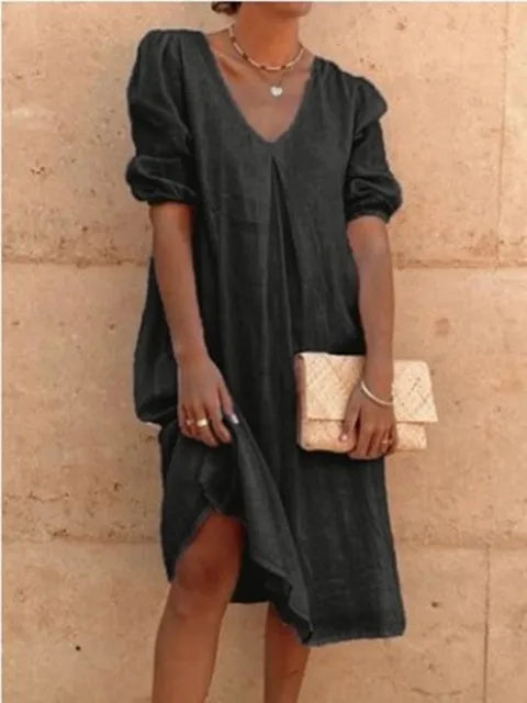 Robe Midi Élégante et Décontractée à Manches Courtes