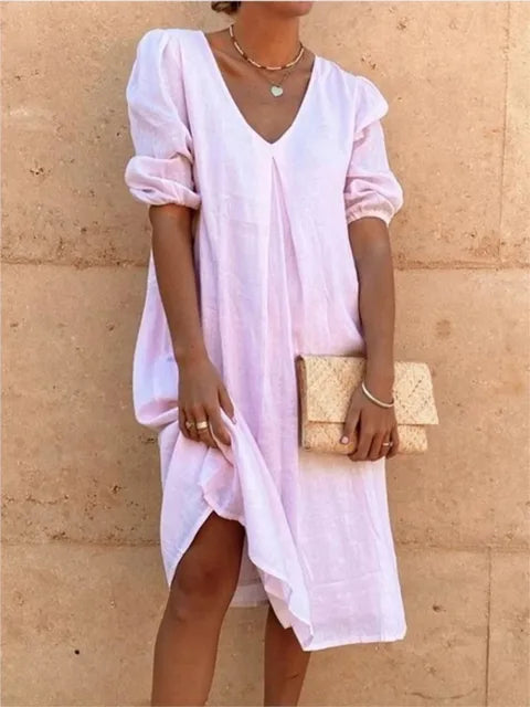Robe Midi Élégante et Décontractée à Manches Courtes