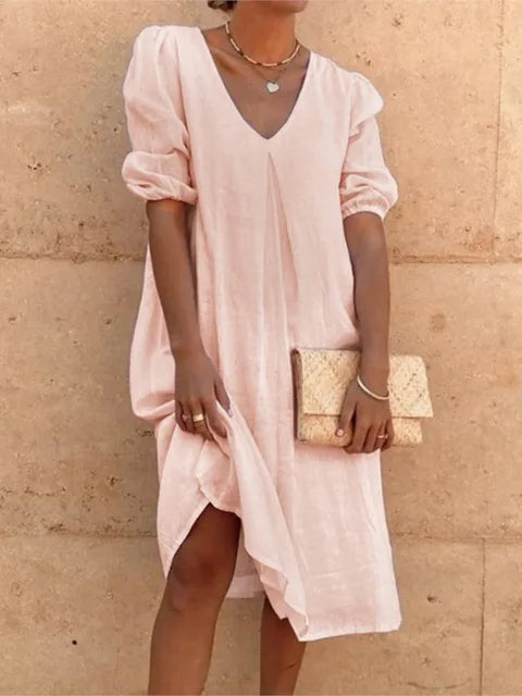Robe Midi Élégante et Décontractée à Manches Courtes