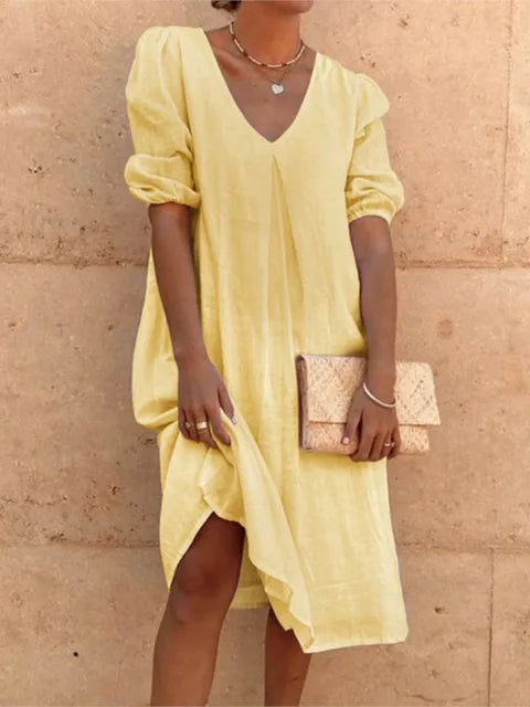 Robe Midi Élégante et Décontractée à Manches Courtes
