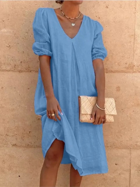 Robe Midi Élégante et Décontractée à Manches Courtes