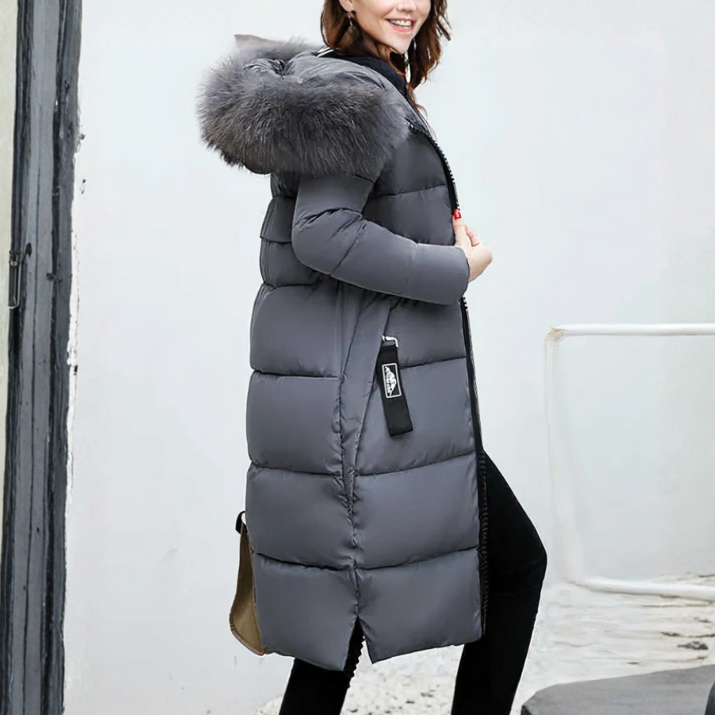 Manteau Long Femme avec Col en Fourrure