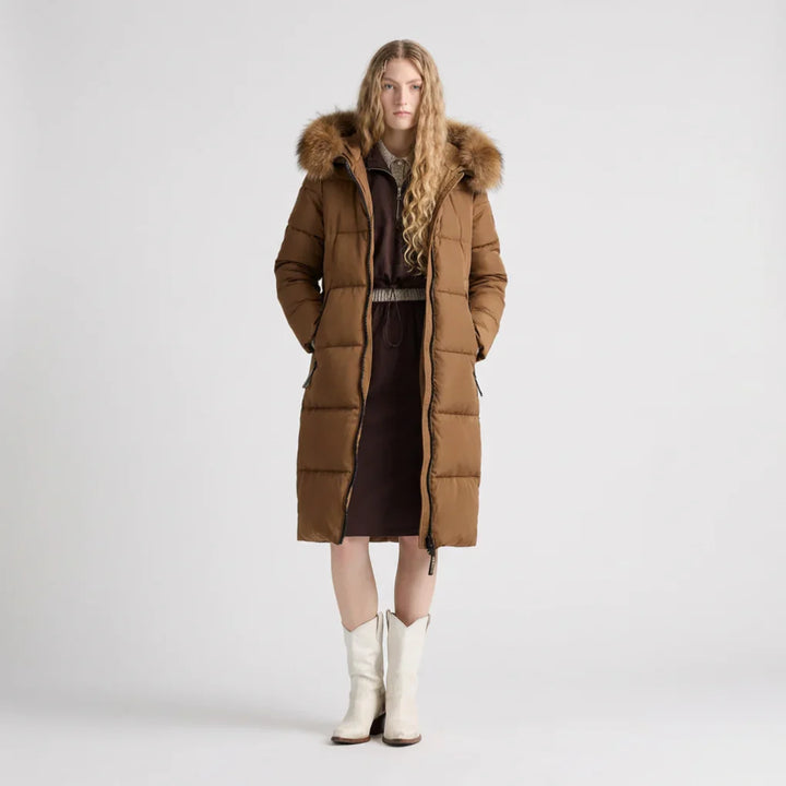 Manteau Long Femme avec Col en Fourrure