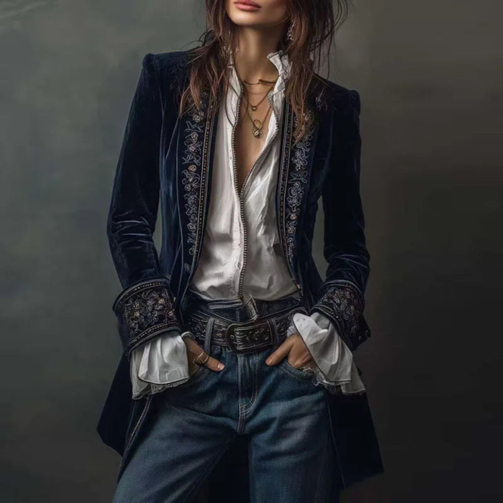 Blazer Long Brodé pour Femmes