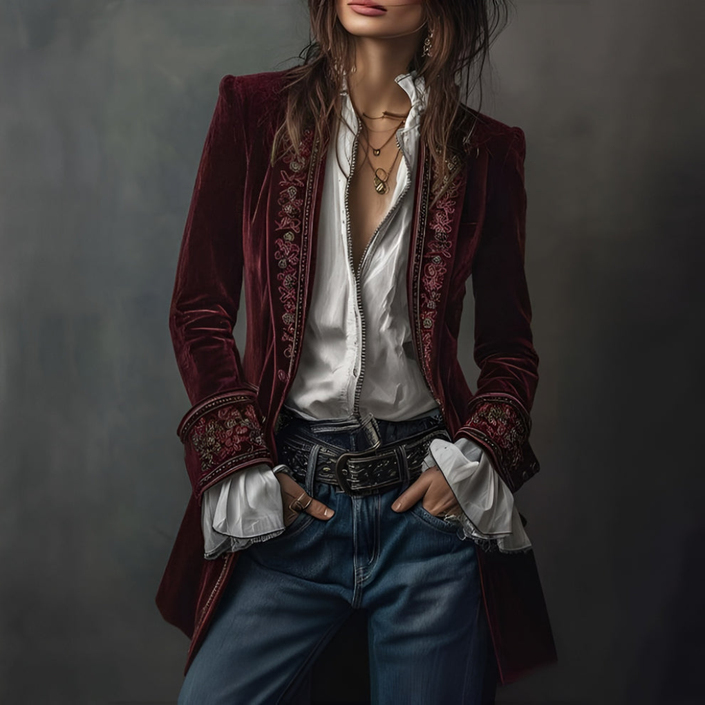 Blazer Long Brodé pour Femmes