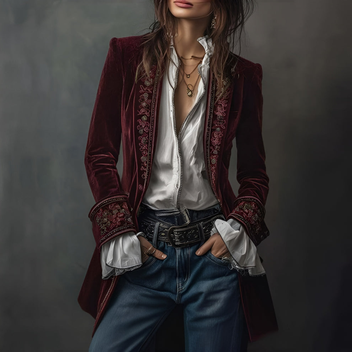 Blazer Long Brodé pour Femmes