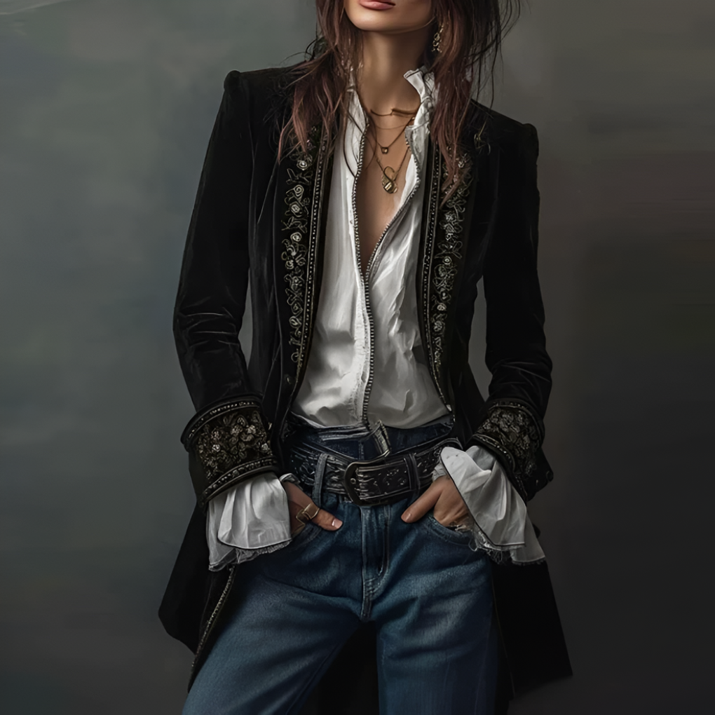 Blazer Long Brodé pour Femmes