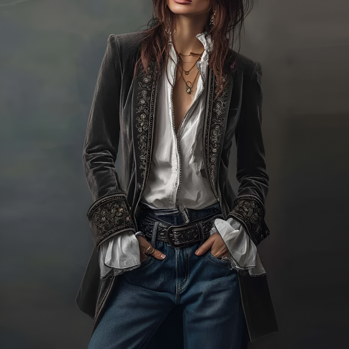 Blazer Long Brodé pour Femmes