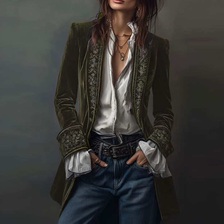 Blazer Long Brodé pour Femmes