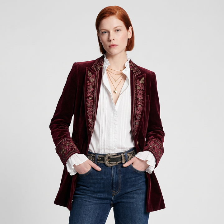 Blazer Long Brodé pour Femmes