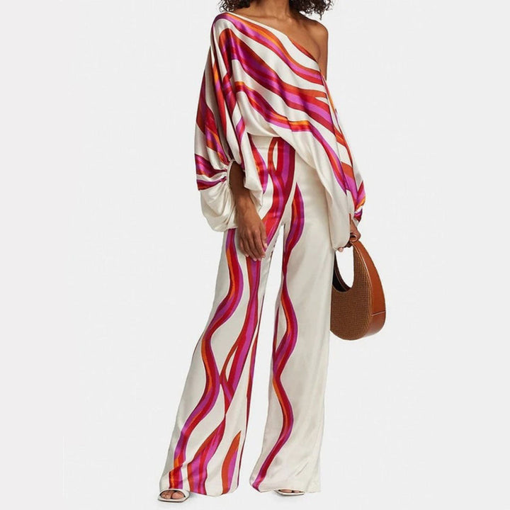 Ensemble 2 pièces en satin à épaules dénudées pour femme