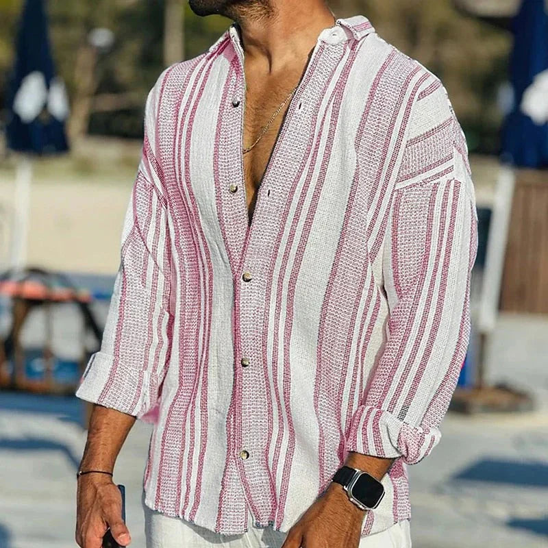 Chemise rayée à manches longues pour homme