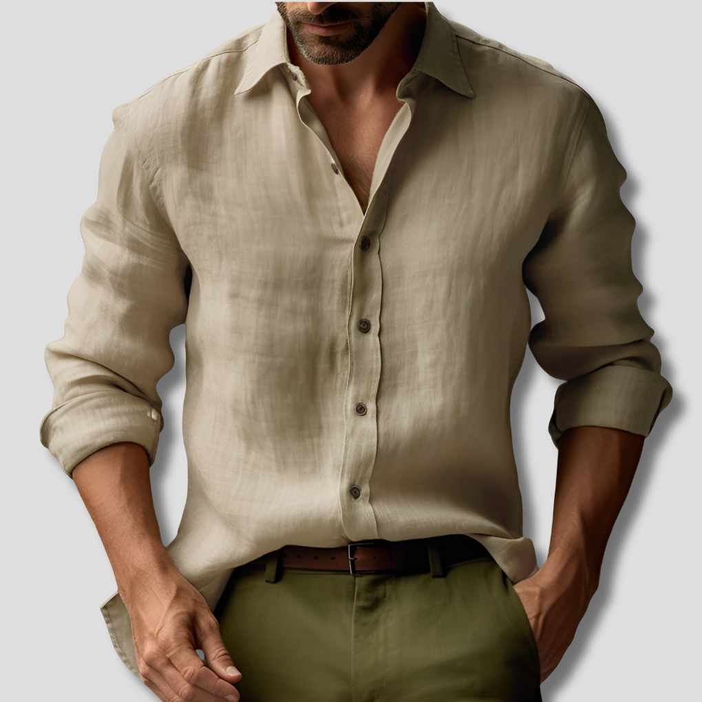 Chemise vintage à manches longues en lin pour homme