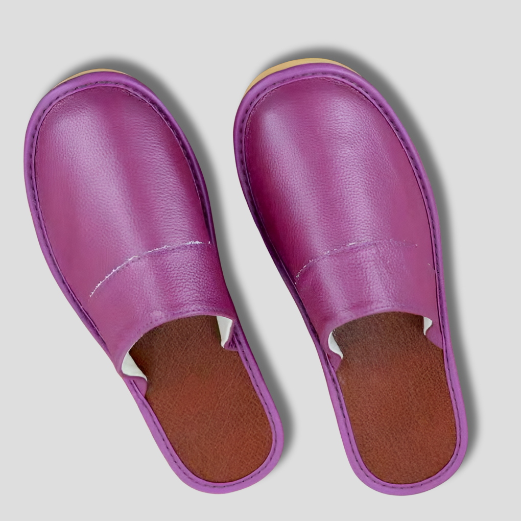 Chaussons d'intérieur confortables et antidérapants en cuir véritable