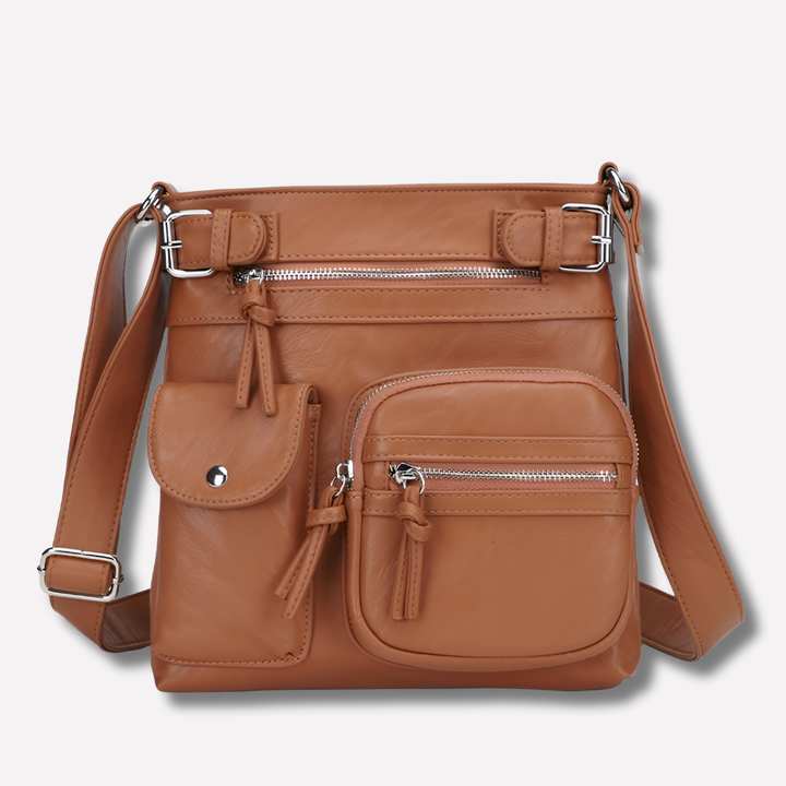 Sac à bandoulière en cuir multi-poches pour femme