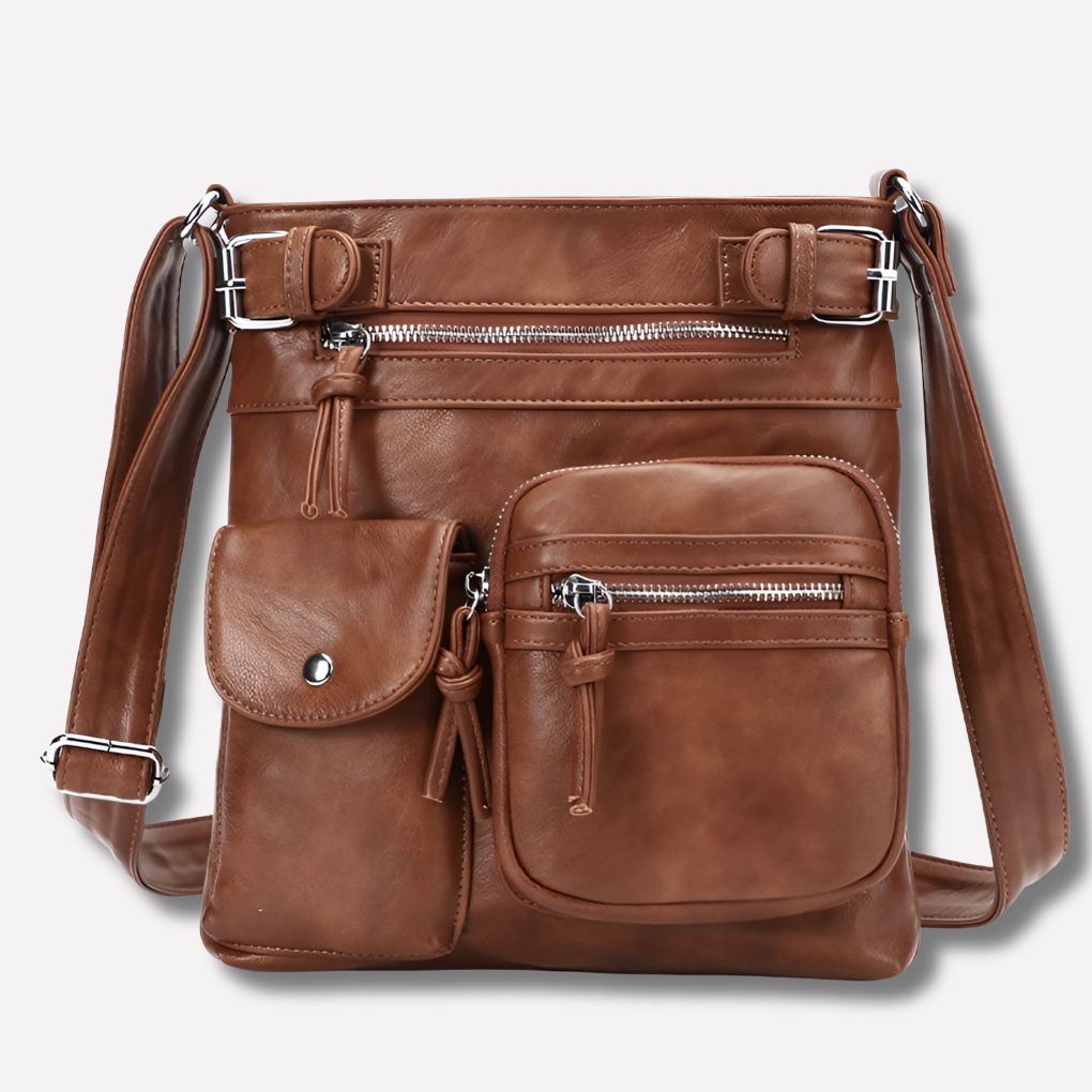 Sac à bandoulière en cuir multi-poches pour femme
