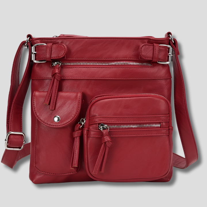 Sac à bandoulière en cuir multi-poches pour femme