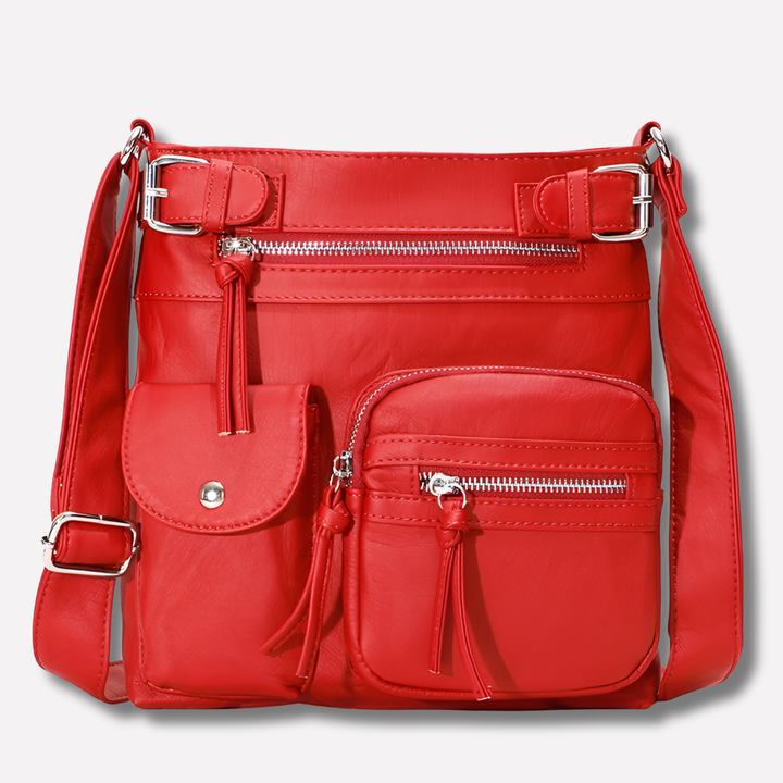 Sac à bandoulière en cuir multi-poches pour femme