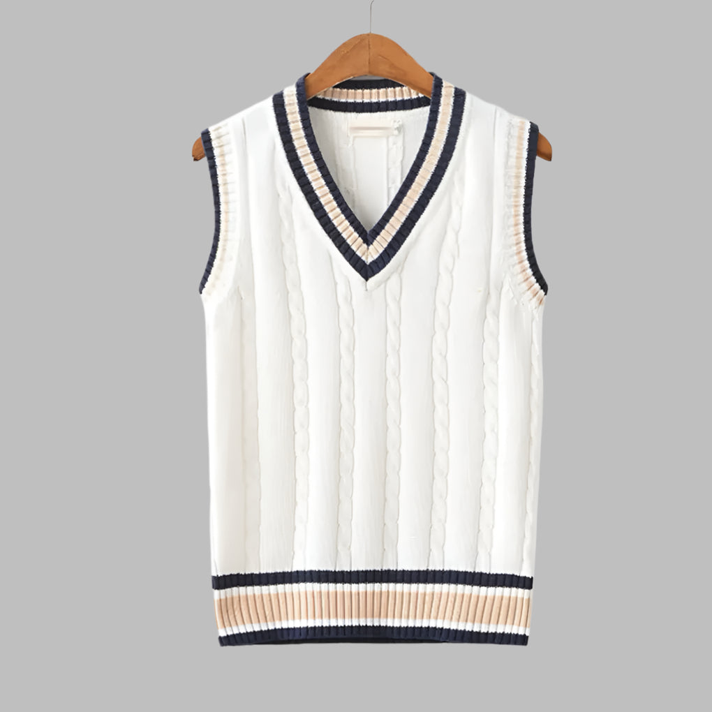 Pull sans manches style preppy à rayures rétro