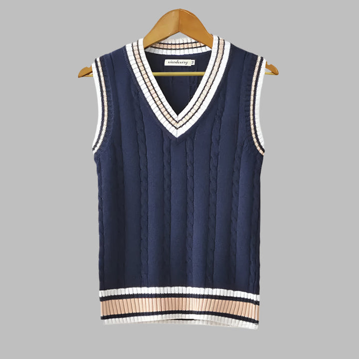 Pull sans manches style preppy à rayures rétro