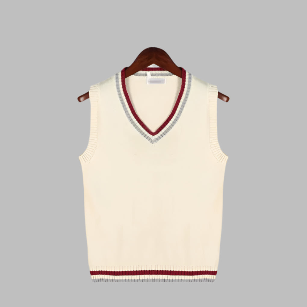 Pull sans manches style preppy à rayures rétro