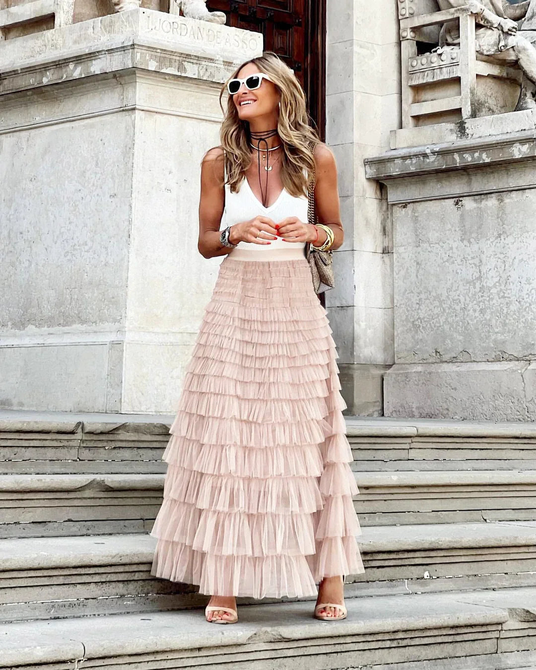 Jupe longue en tulle avec ceinture élastique
