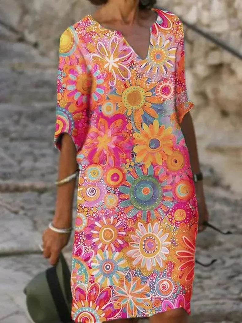Robe Florale Élégante à Encolure en V