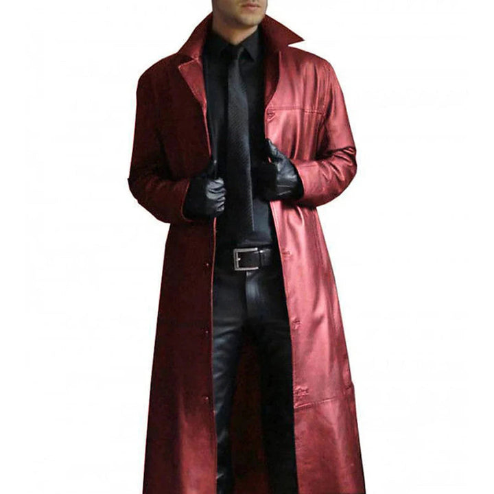 Manteau d'hiver long en faux cuir pour hommes