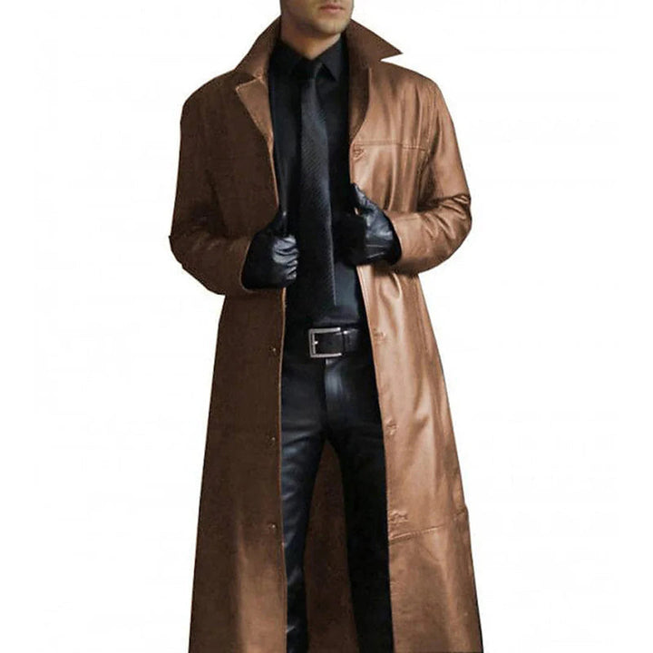 Manteau d'hiver long en faux cuir pour hommes