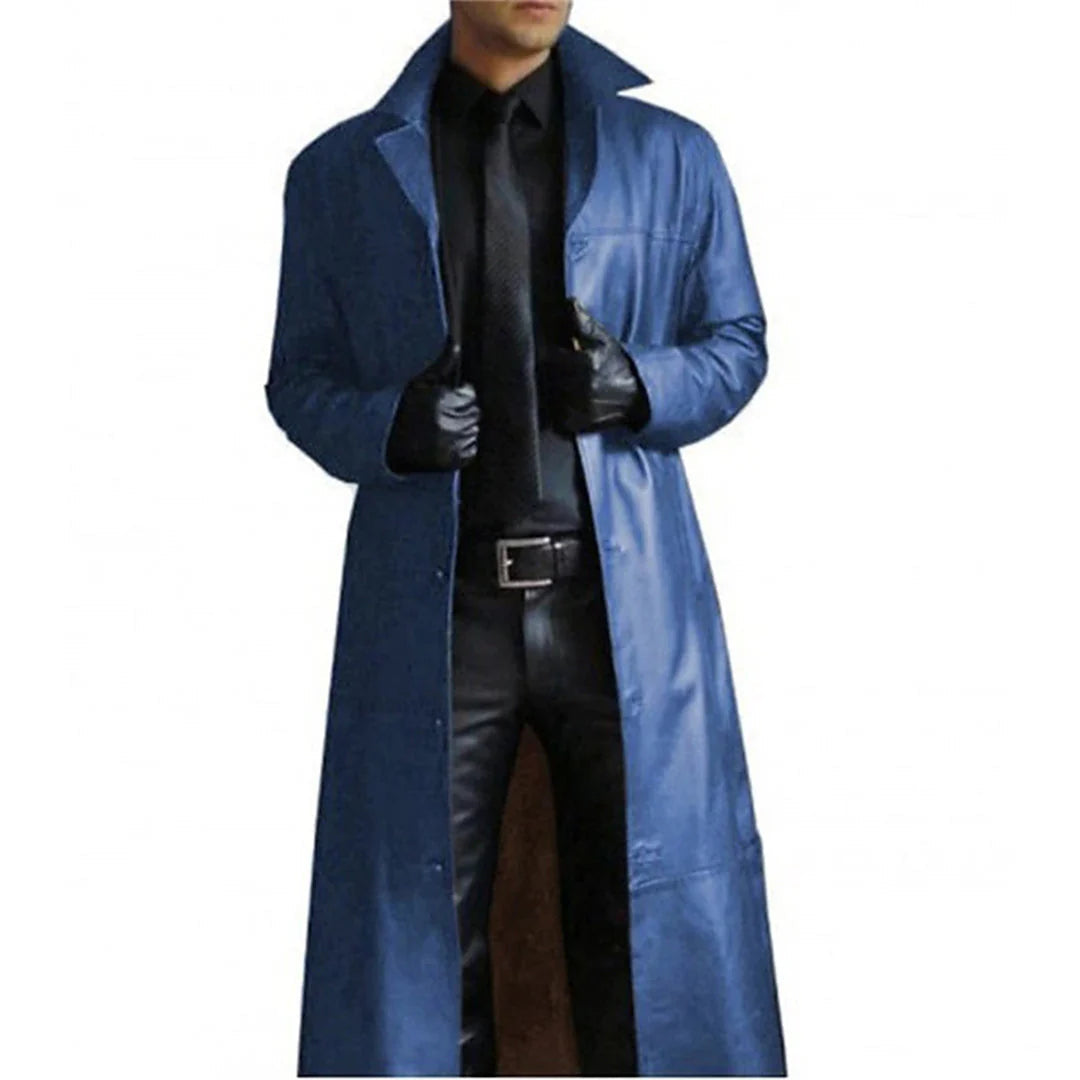 Manteau d'hiver long en faux cuir pour hommes