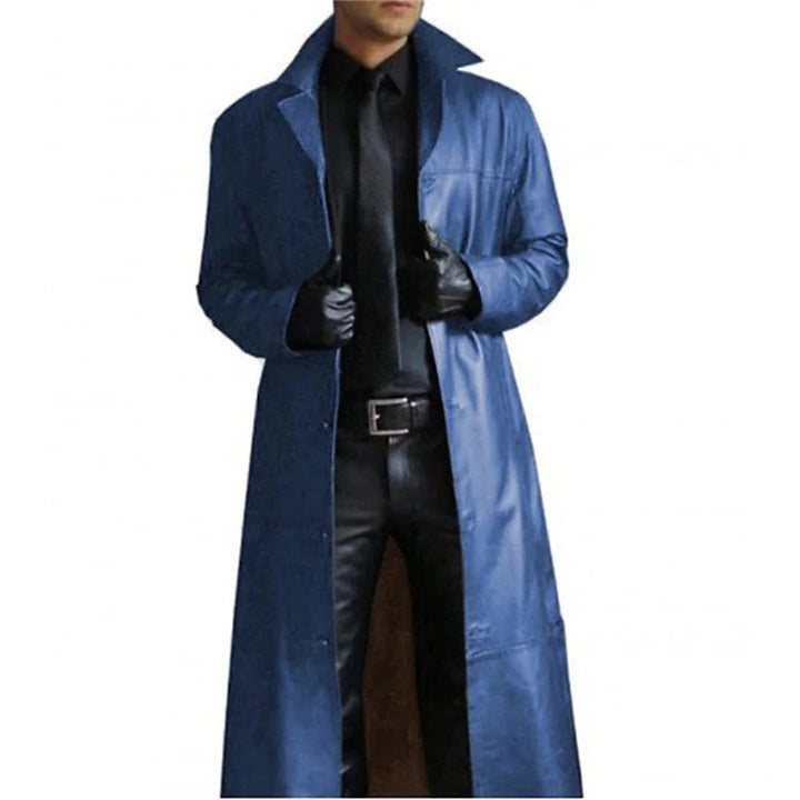 Manteau d'hiver long en faux cuir pour hommes