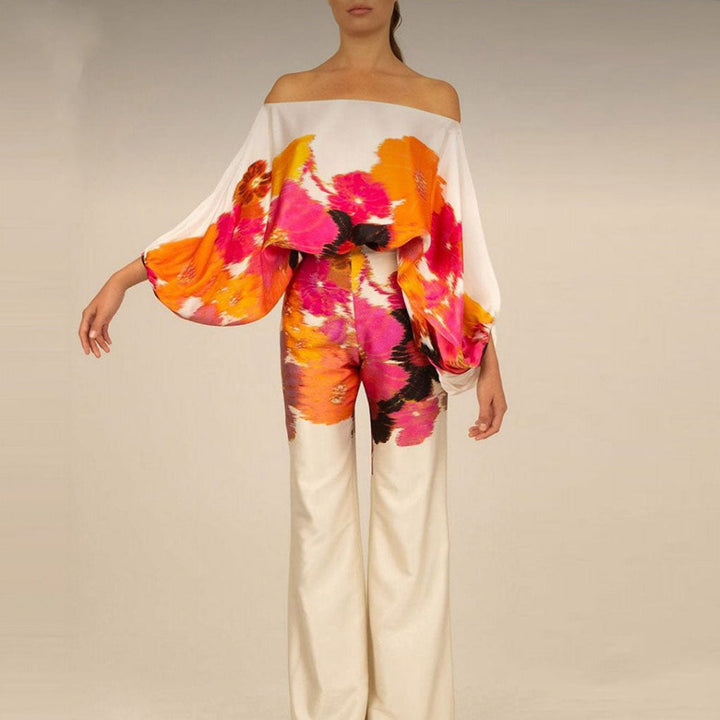 Ensemble 2 pièces en satin à épaules dénudées pour femme