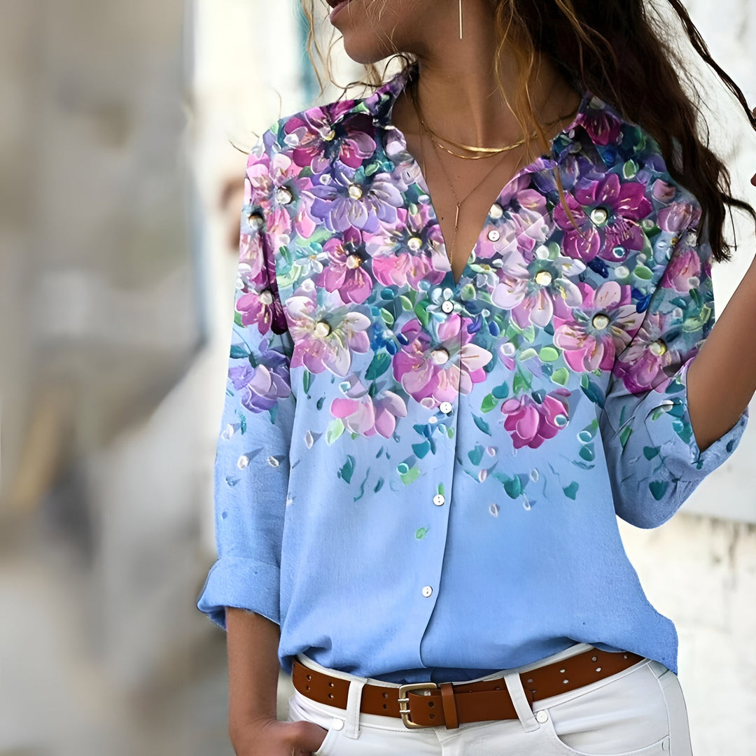 Blouse Décontractée à Motif avec Manches 3/4 et Col en V