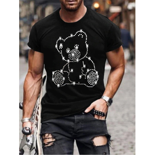 T-shirt Oversize d’Été pour Homme avec Col Rond et Strass