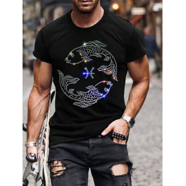 T-shirt Oversize d’Été pour Homme avec Col Rond et Strass