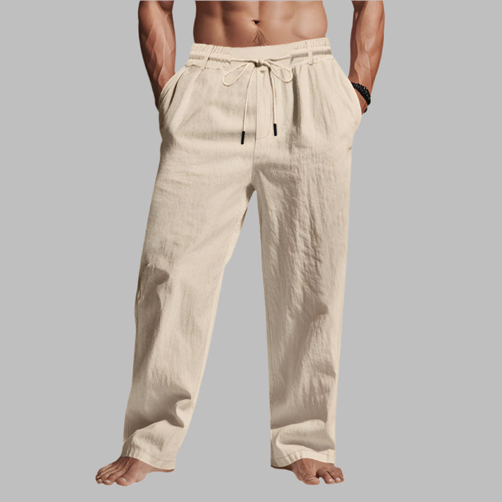 Pantalon en lin coupe décontractée avec cordon de serrage